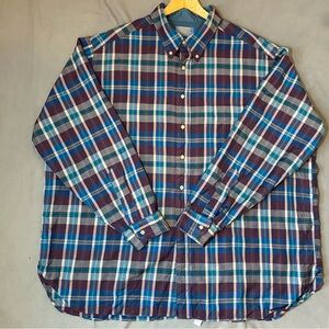 Vintage Pendleton Plaid Wool Lined Shirt Made In USA 2XL Blue Burgundy 80s-90s